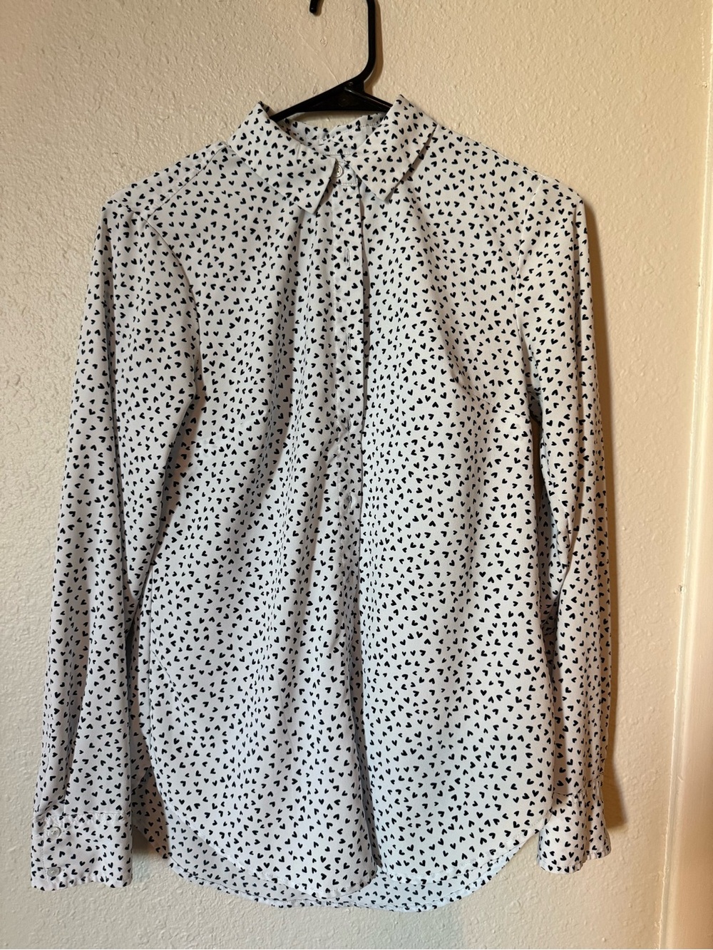 A New Day White Blouse with Black Heart Print Size S